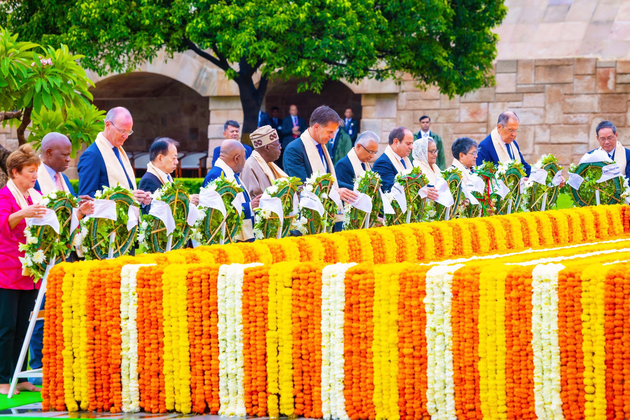 President Bola Tinubu joins other World Leaders in India, for a Wreath Laying Ceremony, at the Mahatma Gandhi Cremation Spot  (photos)