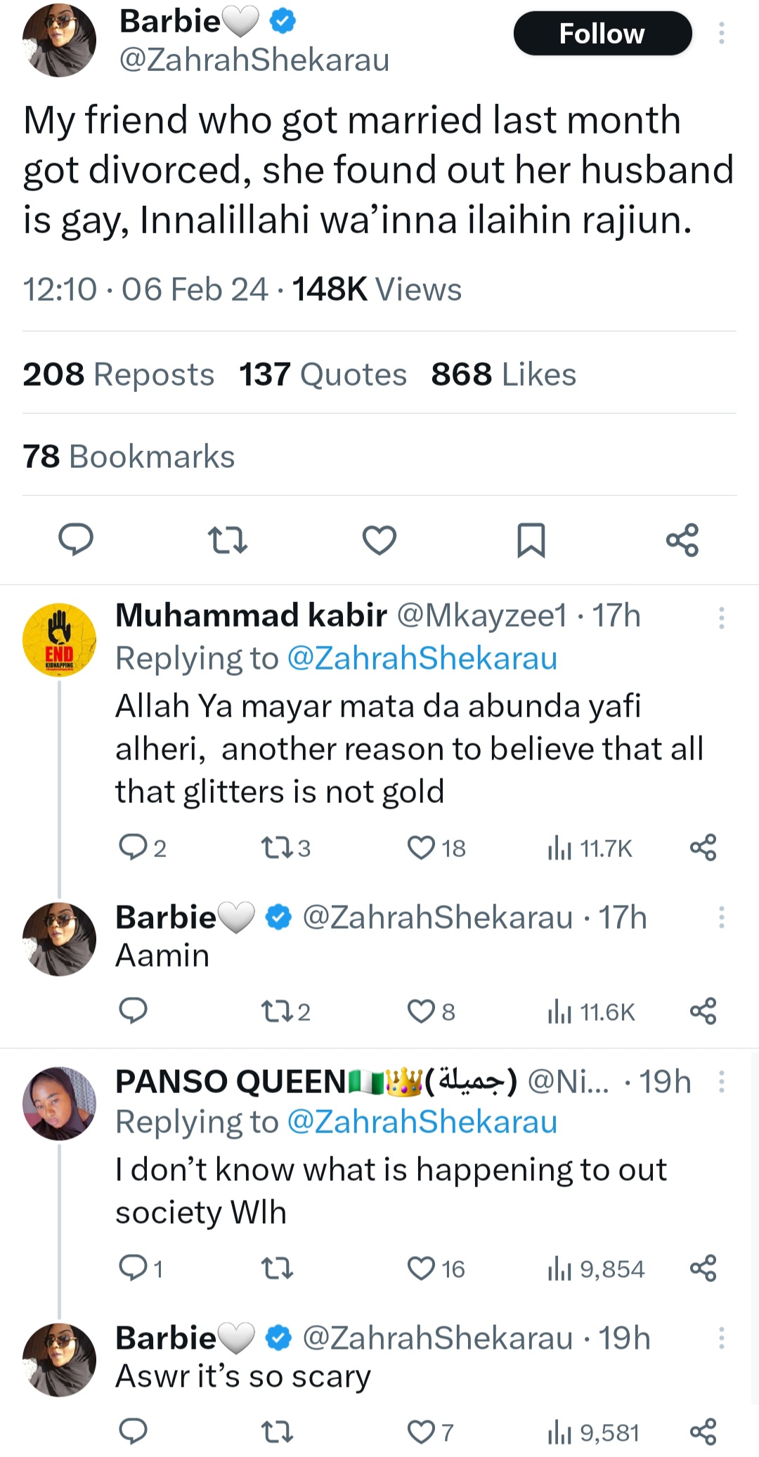 Nigerian woman divorces husband of one month after finding out he